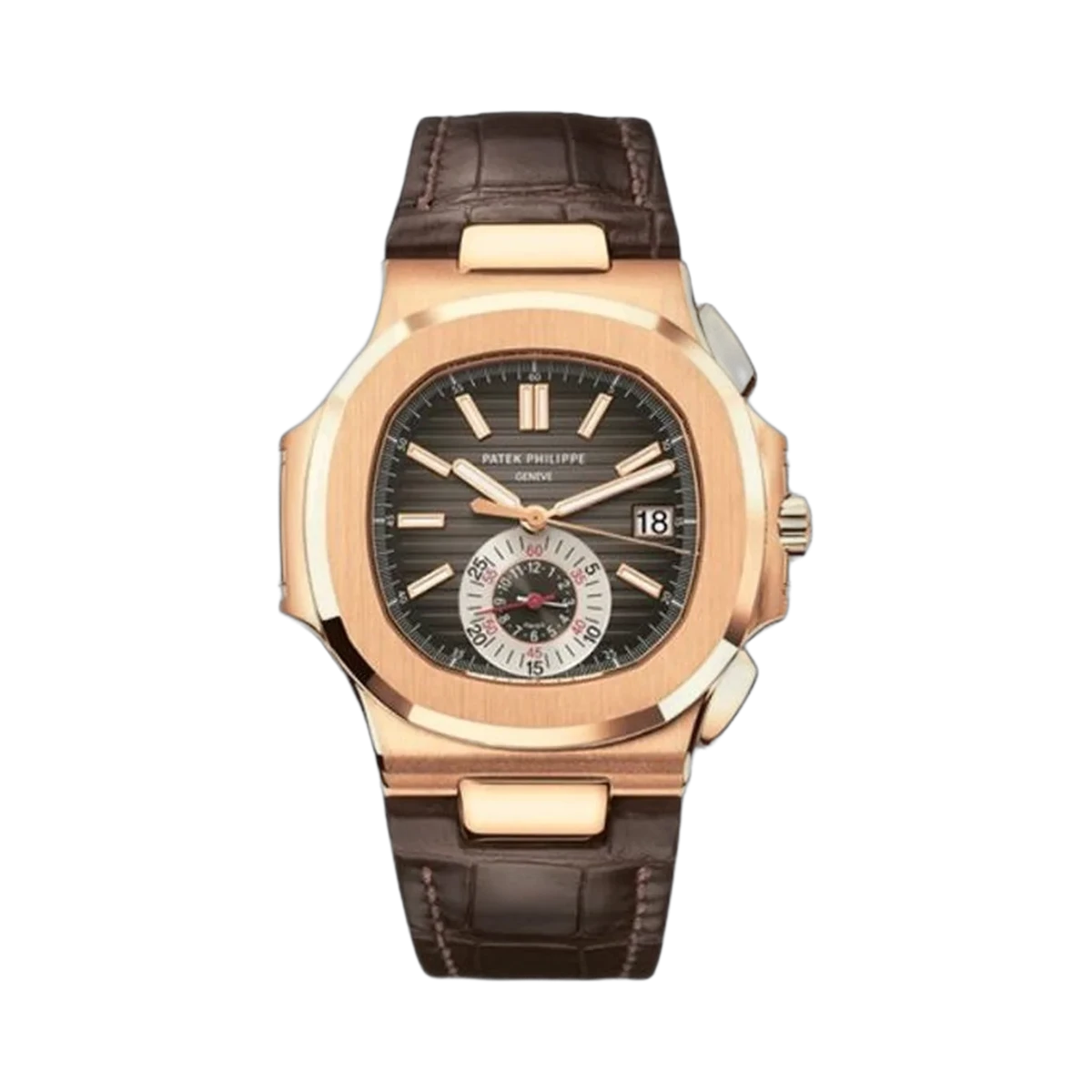 Patek Philippe Nautilus 5980R-001 Black Brown Dial 40.5mm 18K Rose Gold Brown Leather Straps Men's Watch