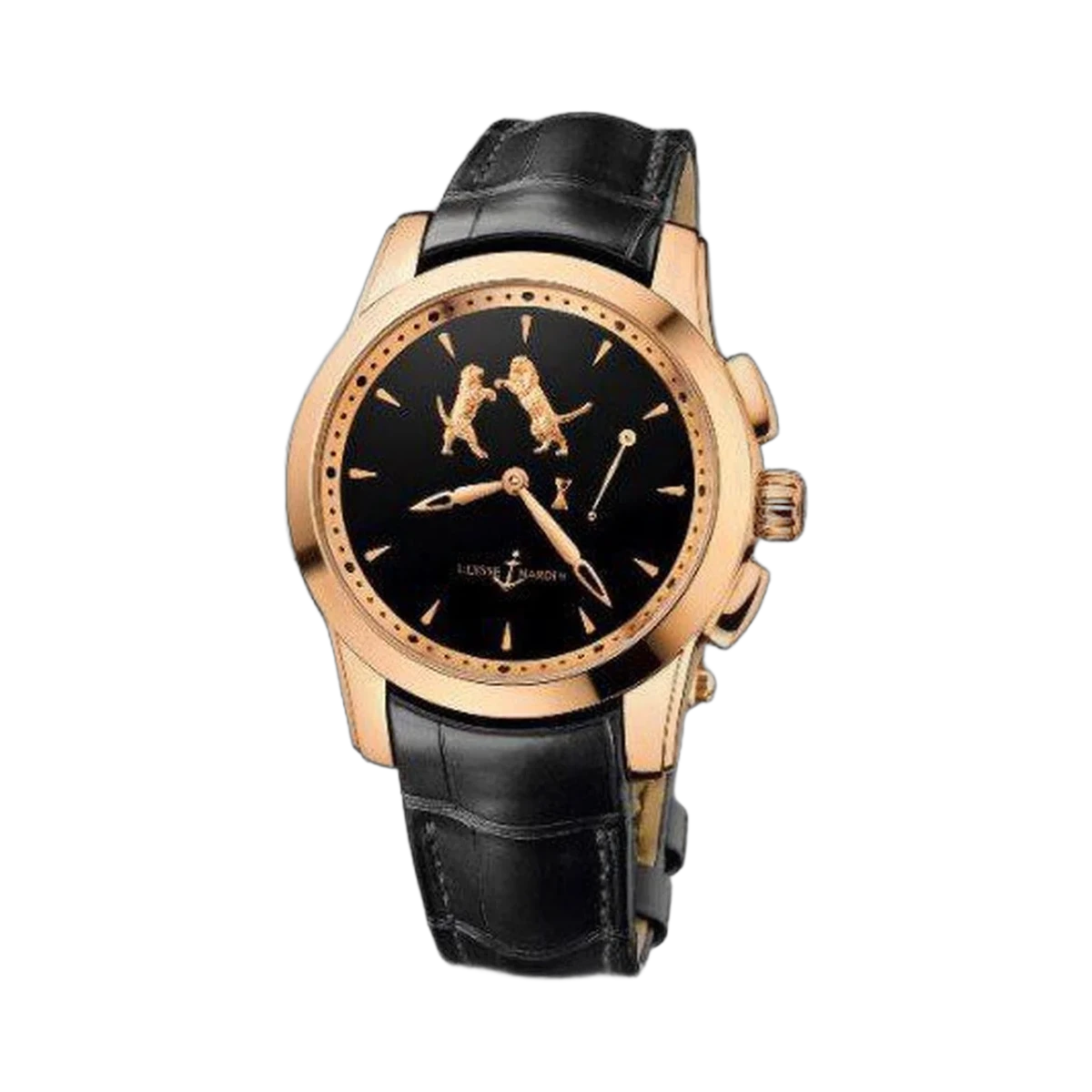 Ulysse Nardin Hourstriker 18K Rose Gold Black Onyx Dial Dial With Animated Tigers 43Mm Men's Watch