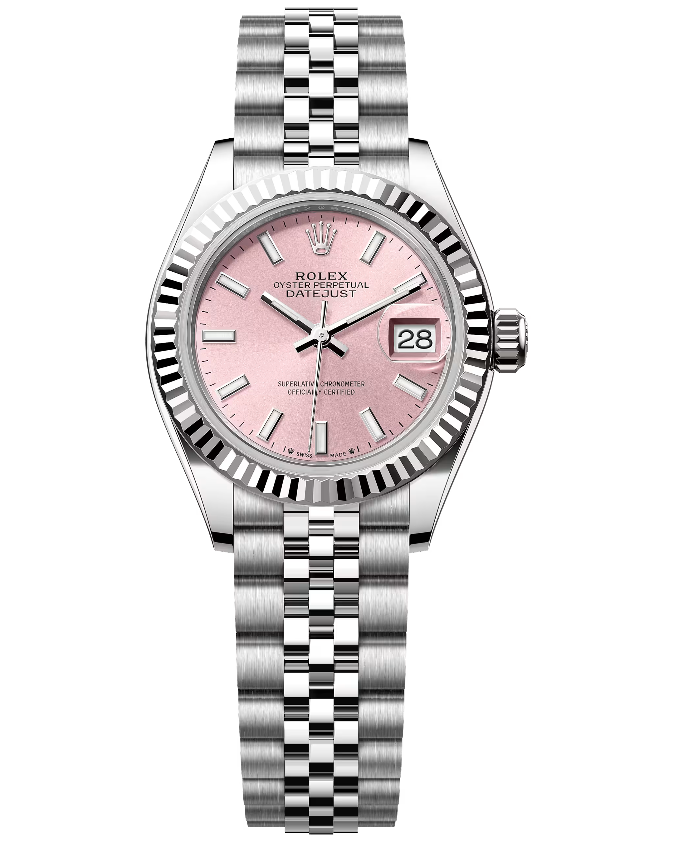 Rolex Datejust 279174 Pij Pink Index 28Mm Fluted Bezel Full Steel