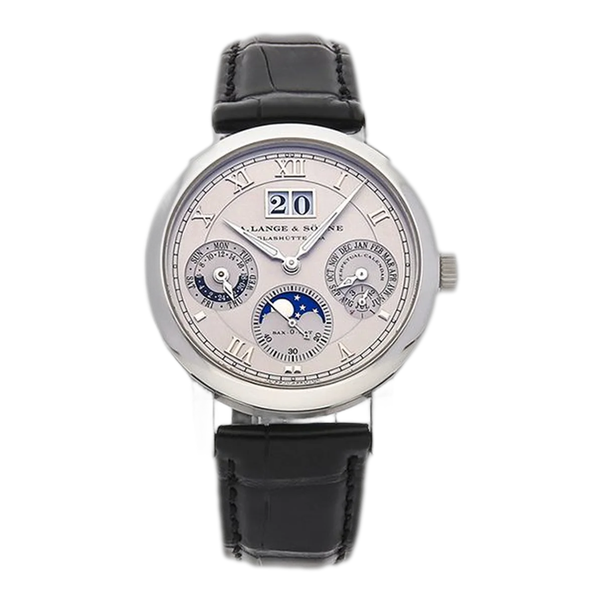 A Lange & Sohne Langematik 310.025 Silver Dial Perpetual 38.5Mm Platinum Case Black Leather Straps Unisex Watch – additional product photo 2