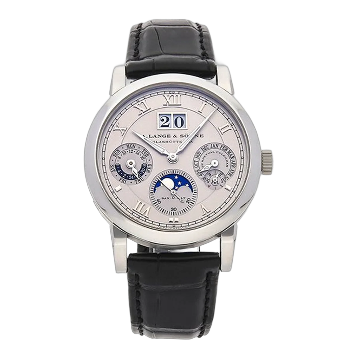 A Lange & Sohne Langematik 310.025 Silver Dial Perpetual 38.5Mm Platinum Case Black Leather Straps Unisex Watch – additional product photo 7