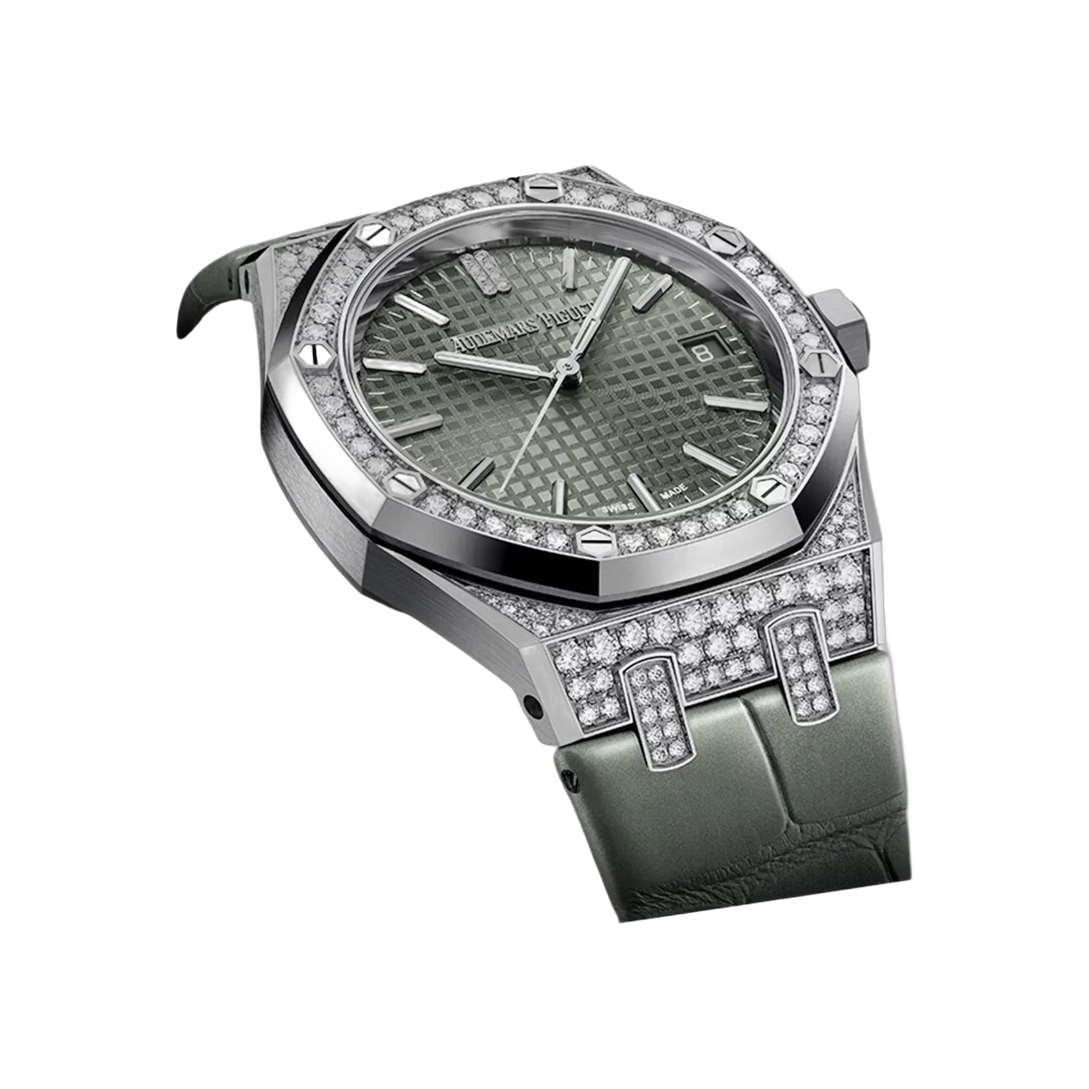 Audemars Piguet Royal Oak 15551BC.ZZ.D405CR.01 White Gold Diamond Bezel 37mm Green Dial Ladies Watch – additional product photo 3