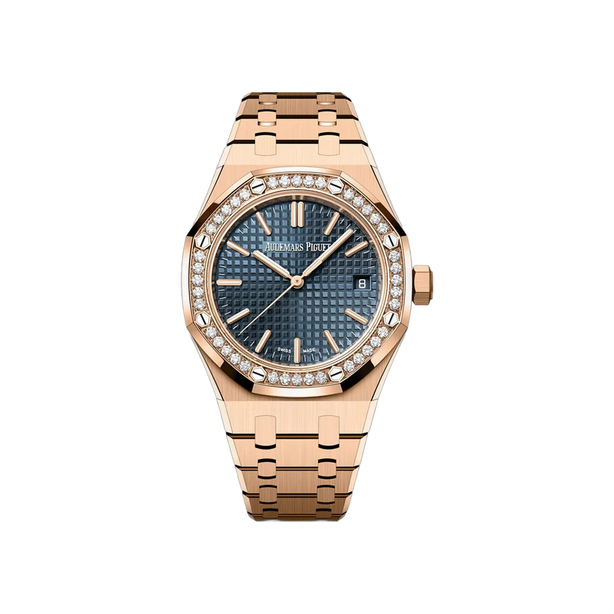 Audemars Piguet Royal Oak 15551OR.ZZ.1356OR.05 Rose Gold with Diamond Bezel Blue Dial 37mm Unisex Watch