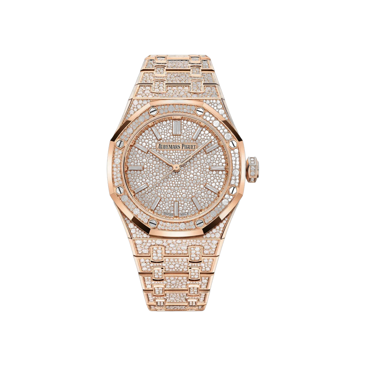 Audemars Piguet Royal Oak 15552OR.ZZ.1358OR.01 Rose Gold with Pave Diamonds 37mm Pave Diamond Dial Ladies Watch