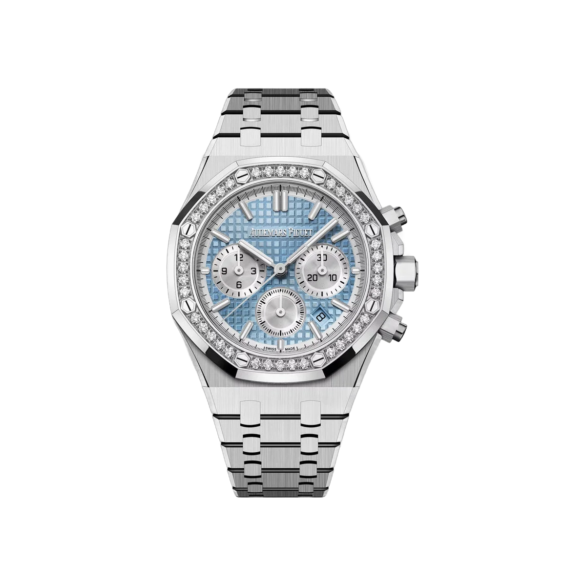 Audemars Piguet Royal Oak 26715ST.ZZ.1356ST.01 Steel with Diamond Bezel 38mm Sky Blue Dial Unisex Watch