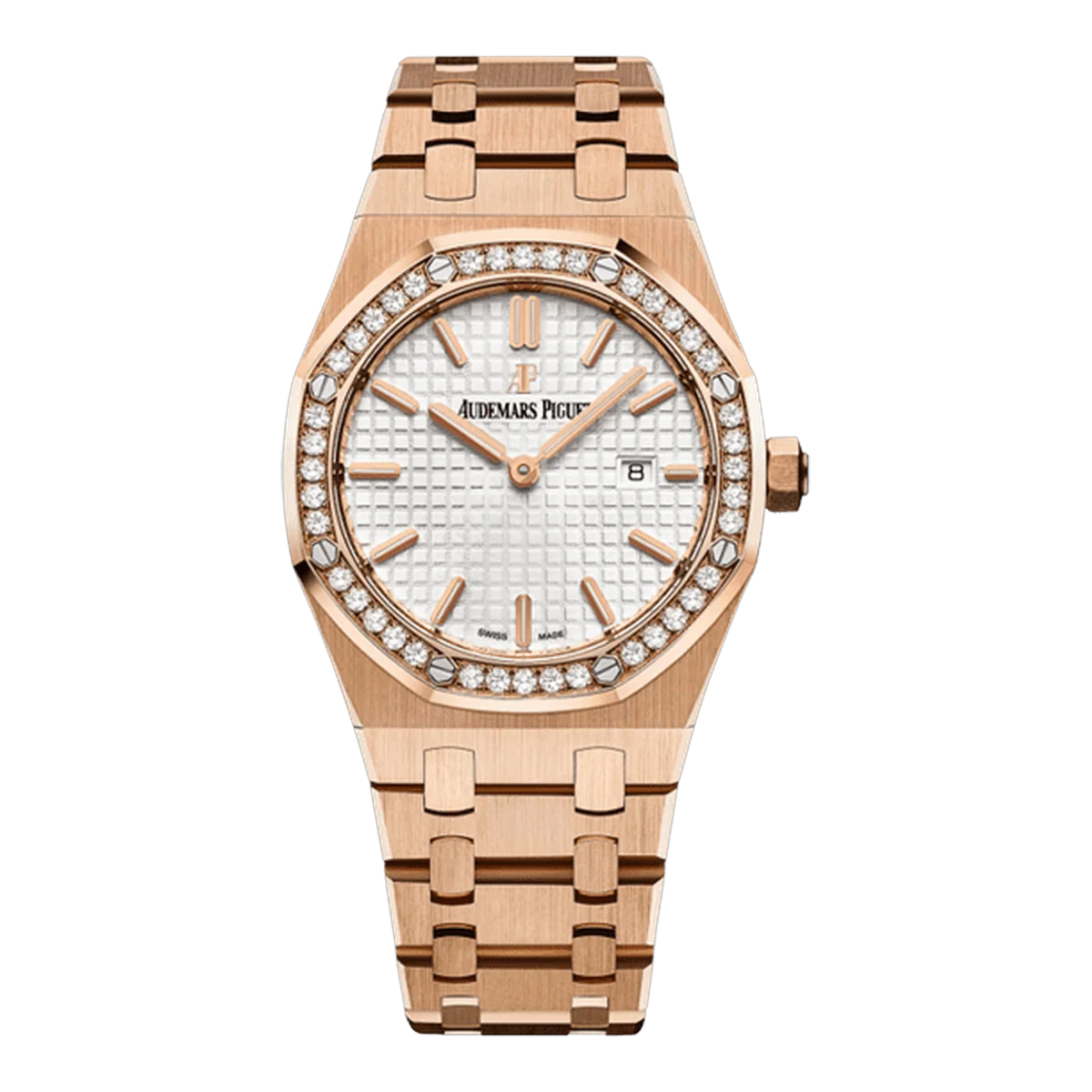Audemars Piguet Royal Oak 67651Or.Zz.1261Or.01 Silver Index Dial 33Mm 18Kt Rose Gold Ladies Watch