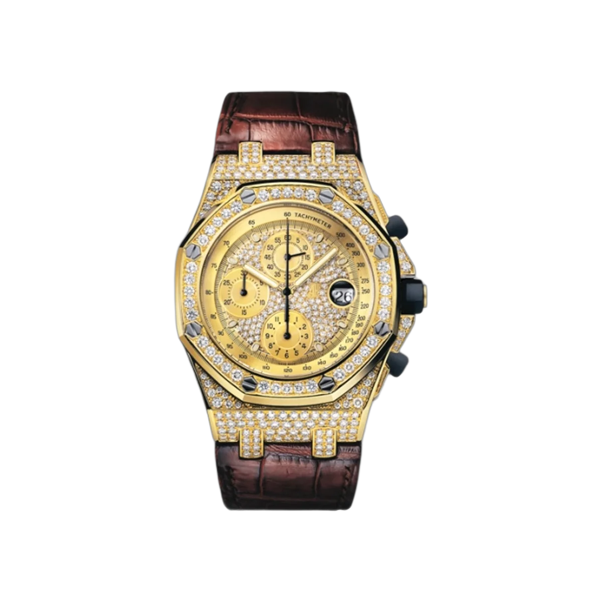 Audemars Piguet Royal Oak Offshore 26067BA.ZZ.D088CR.01 Yellow Gold Full Factory Diamonds 42mm Diamond Dial Men's Watch