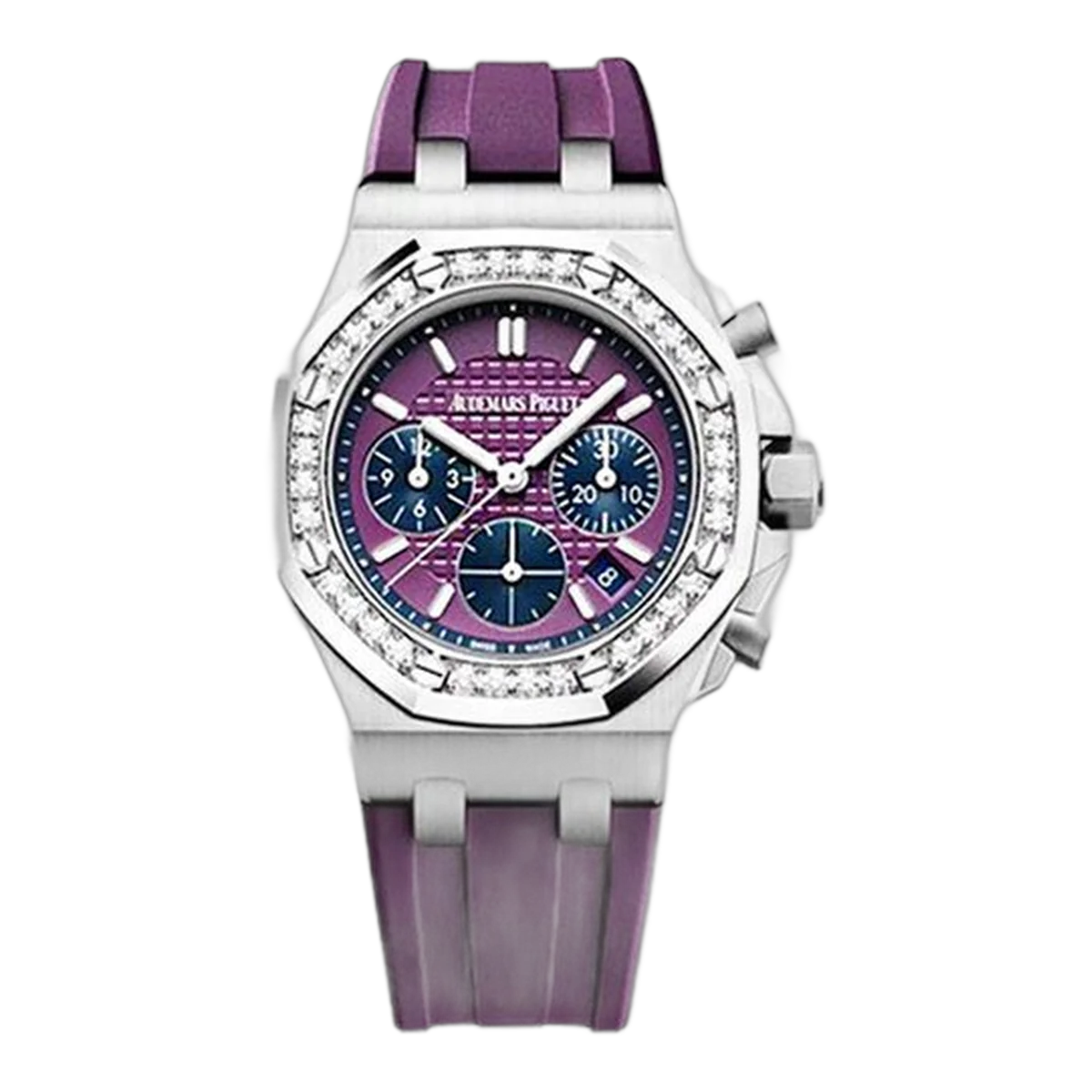 Audemars Piguet Royal Oak Offshore Chronograph 26231St.Zz.D075Ca.01 Purple Dial Gem-Set Bezel 37Mm Stainless Steel Watch