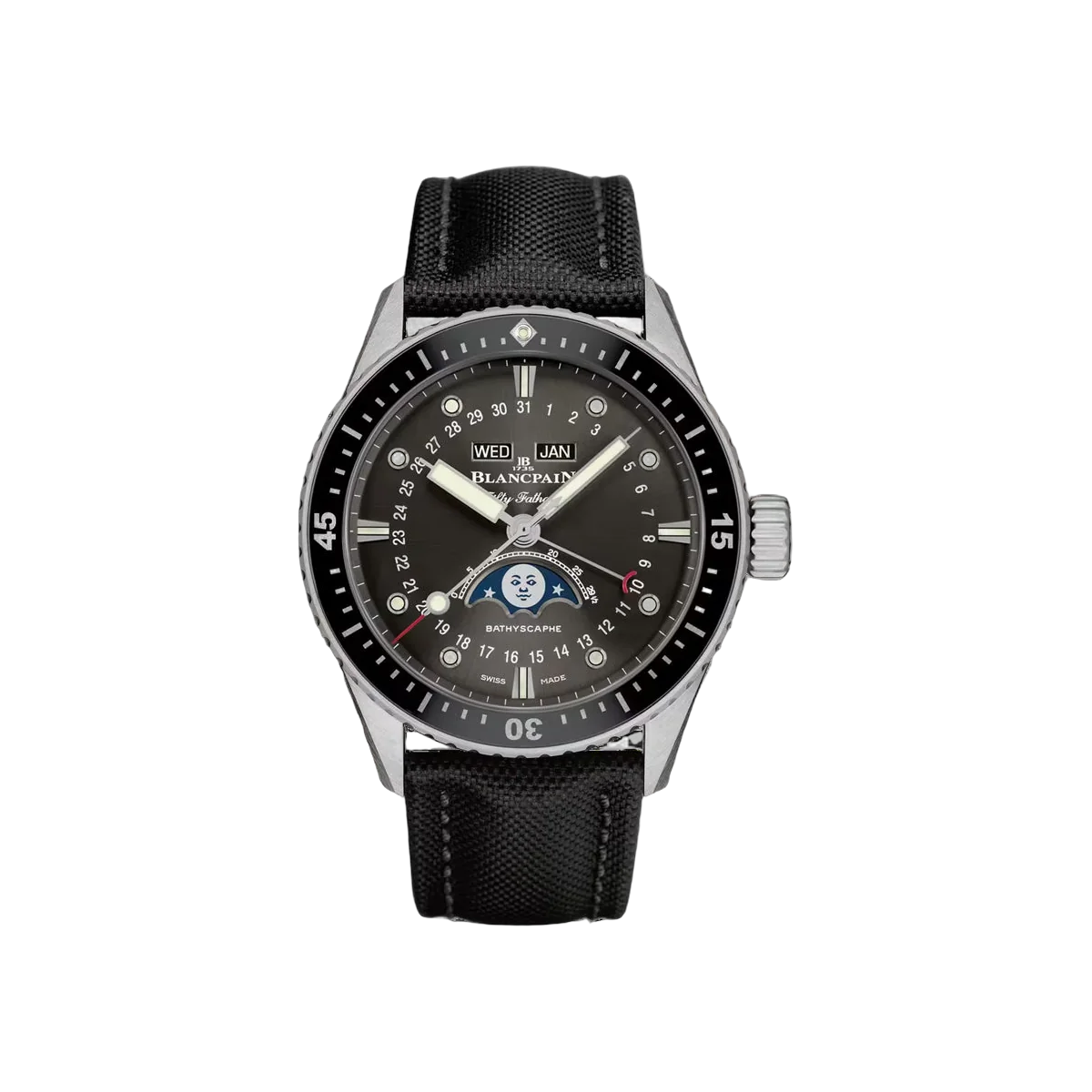 Blancpain Fifty Fathoms Bathyscaphe Quantième Complet Phases de Lune 5054-1110-B52A Stainless Steel 43mm Gray Dial Men's Watch