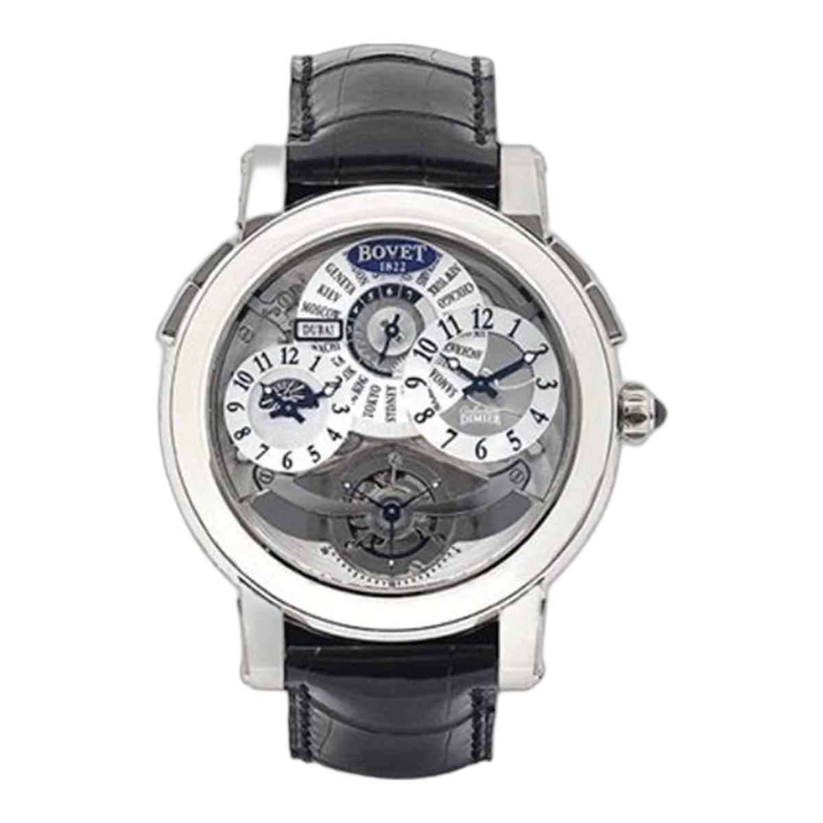 Bovet Dimier 18K White Gold Semi-Skeletonised Dual Time And Tourbillon Wristwatch Ref. D501