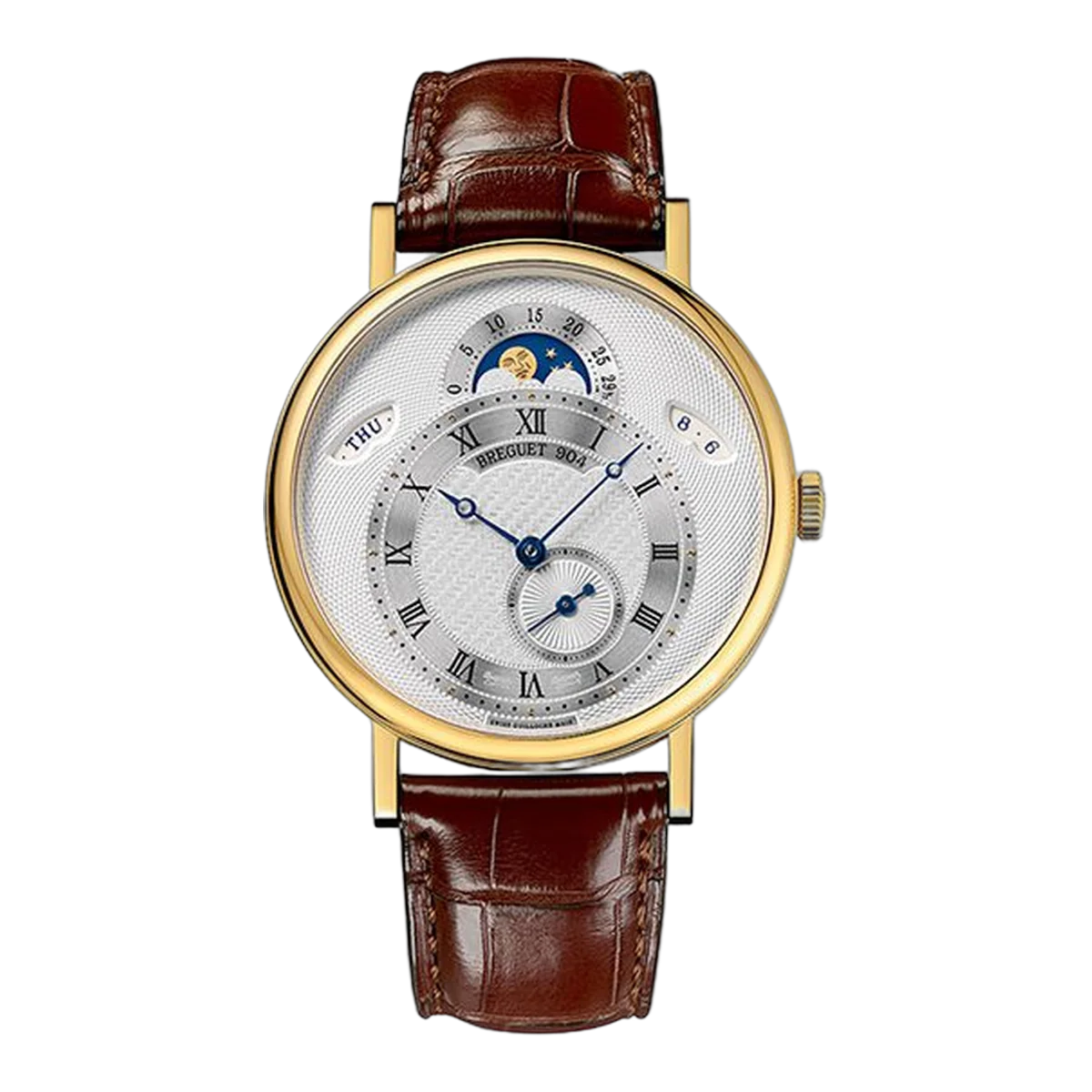 Breguet Classique 7337Ba/1E/9V6 Silver Dial Day Date Moonphase 39Mm 18K Yellow Gold Brown Leather Straps Men's Watch