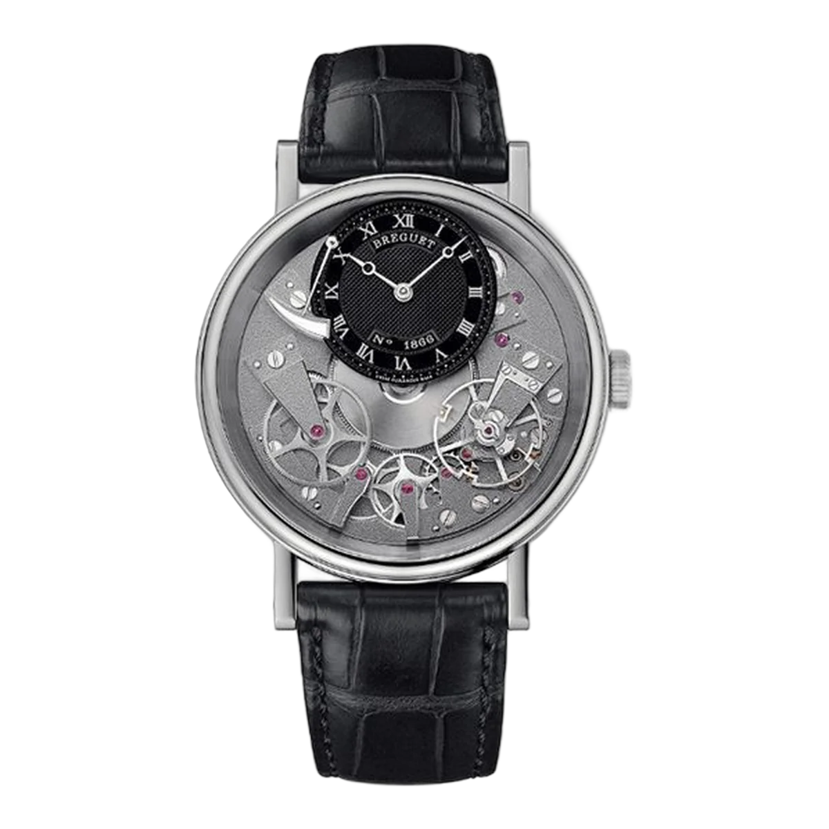 Breguet Tradition 7057Bb/G9/9Wg Grey Dial Manual Winding 40Mm 18K White Gold Black Leather Straps Men's Watch