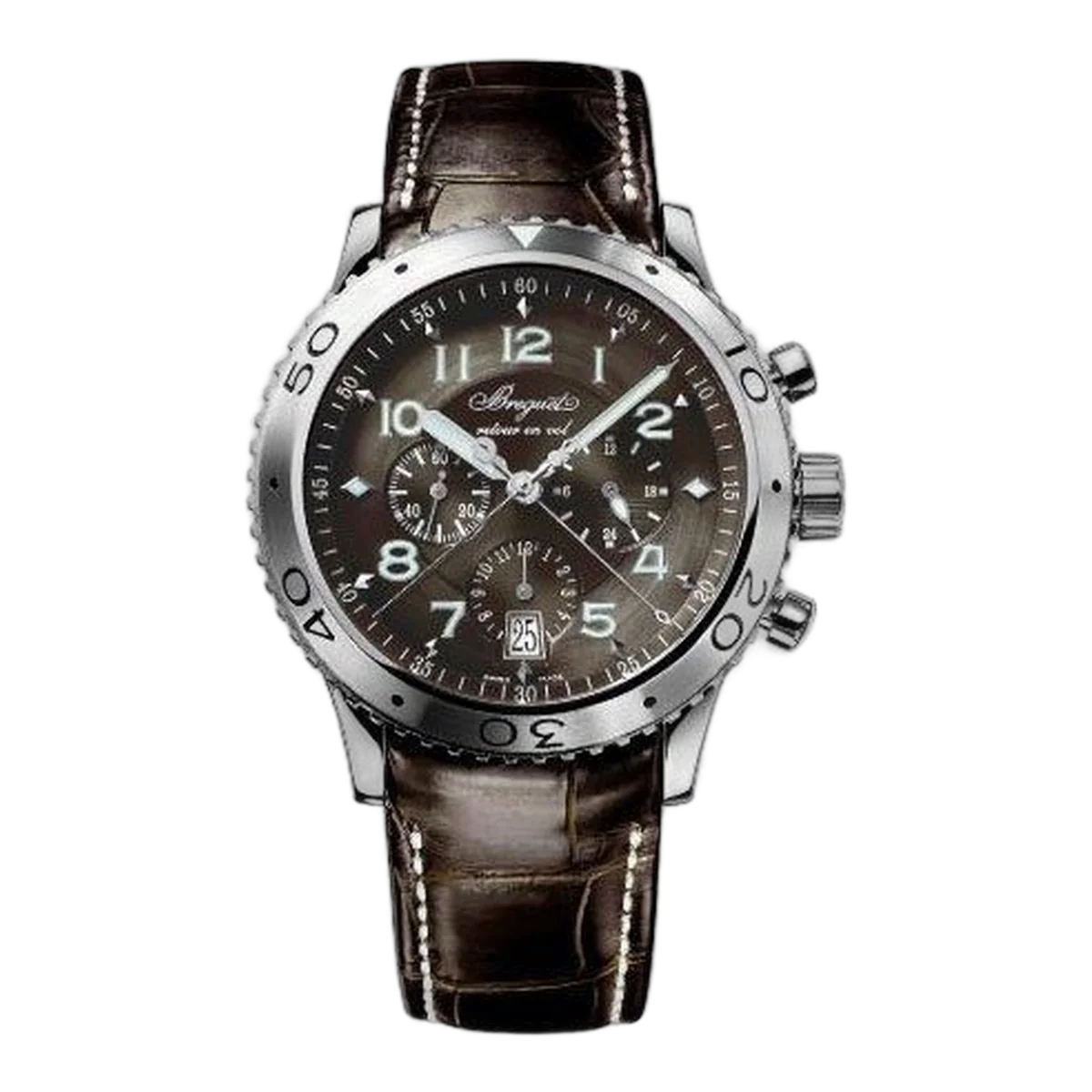 Breguet Type Xxi Flyback Chronograph 42Mm Steel Kroko Strap Brown Dial Automatic Ref. 3810St929Zu