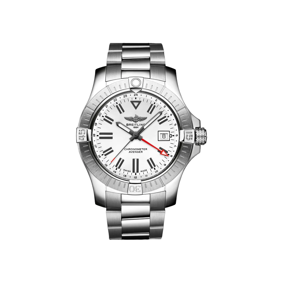 Breitling Avenger GMT A32397101A1A1 Stainless Steel 43mm White Dial Men's Watch