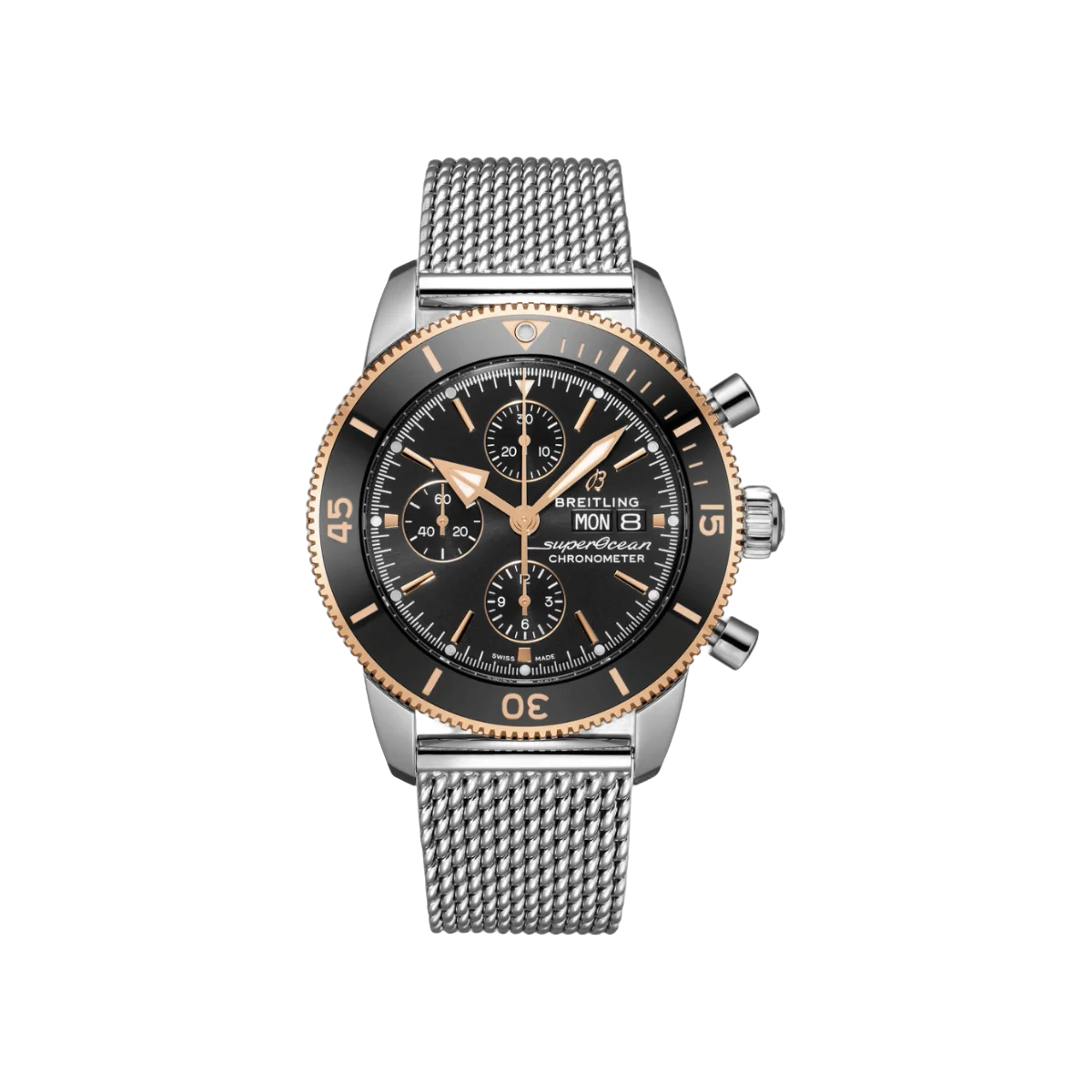 Breitling Superocean Heritage II Chronograph U13313121B1A1 Rose Gold 44mm Volcano Black Dial Mens Watch