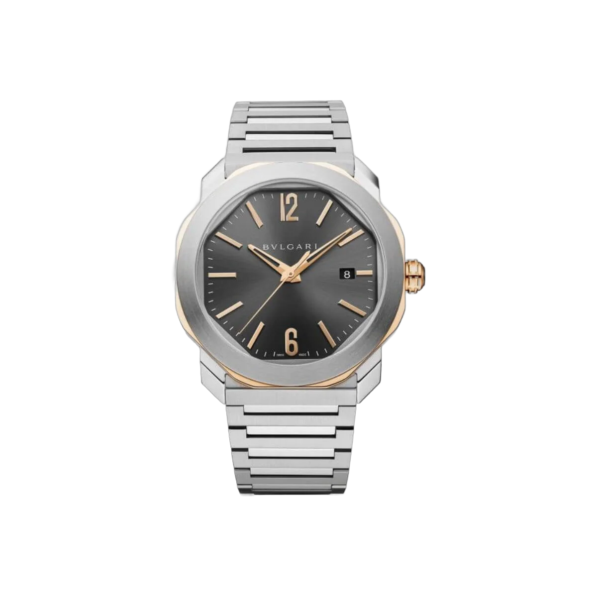 Bvlgari Octa Roma 103083 OC P 41 SG Grey 18k Rose Gold Stainless Steel