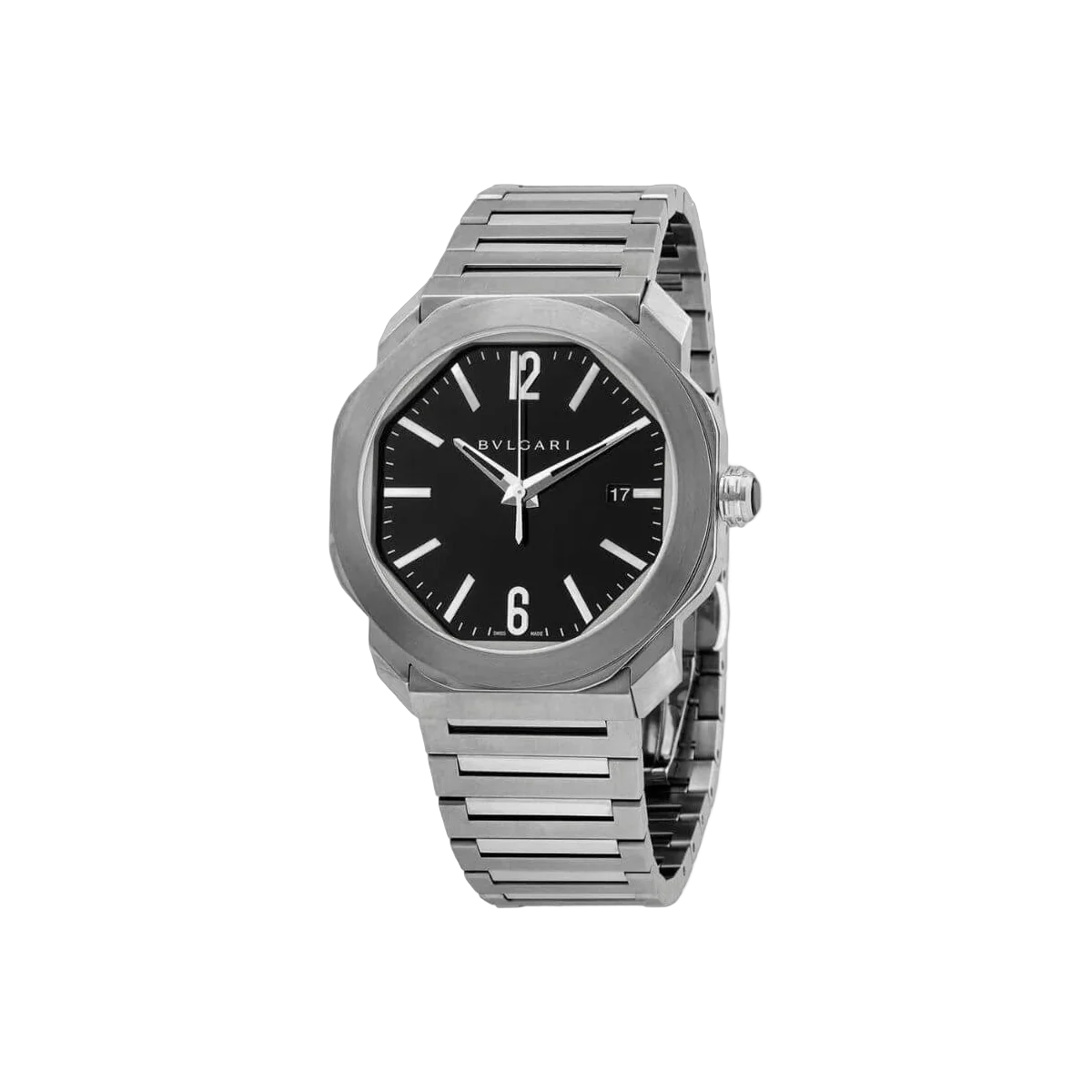 Bvlgari Octo Roma 102704 OC41S Automatic Watch Black Dial Stainless Steel 41mm Men's Watch