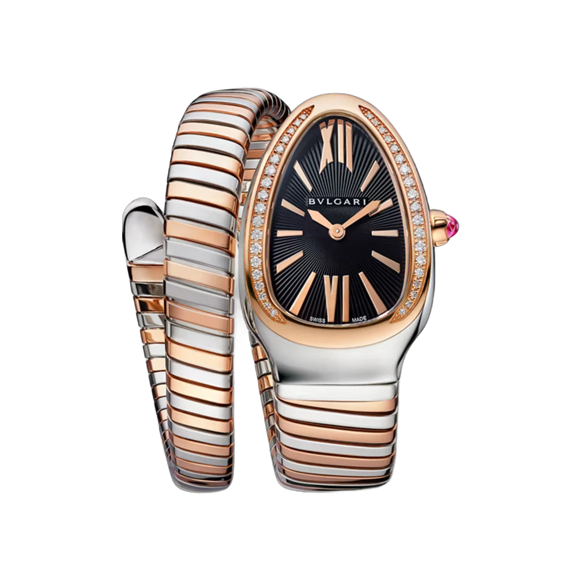 Bvlgari Serpenti Tubogas 102098 Rose Gold & Steel 35mm Black Dial Ladies Watch