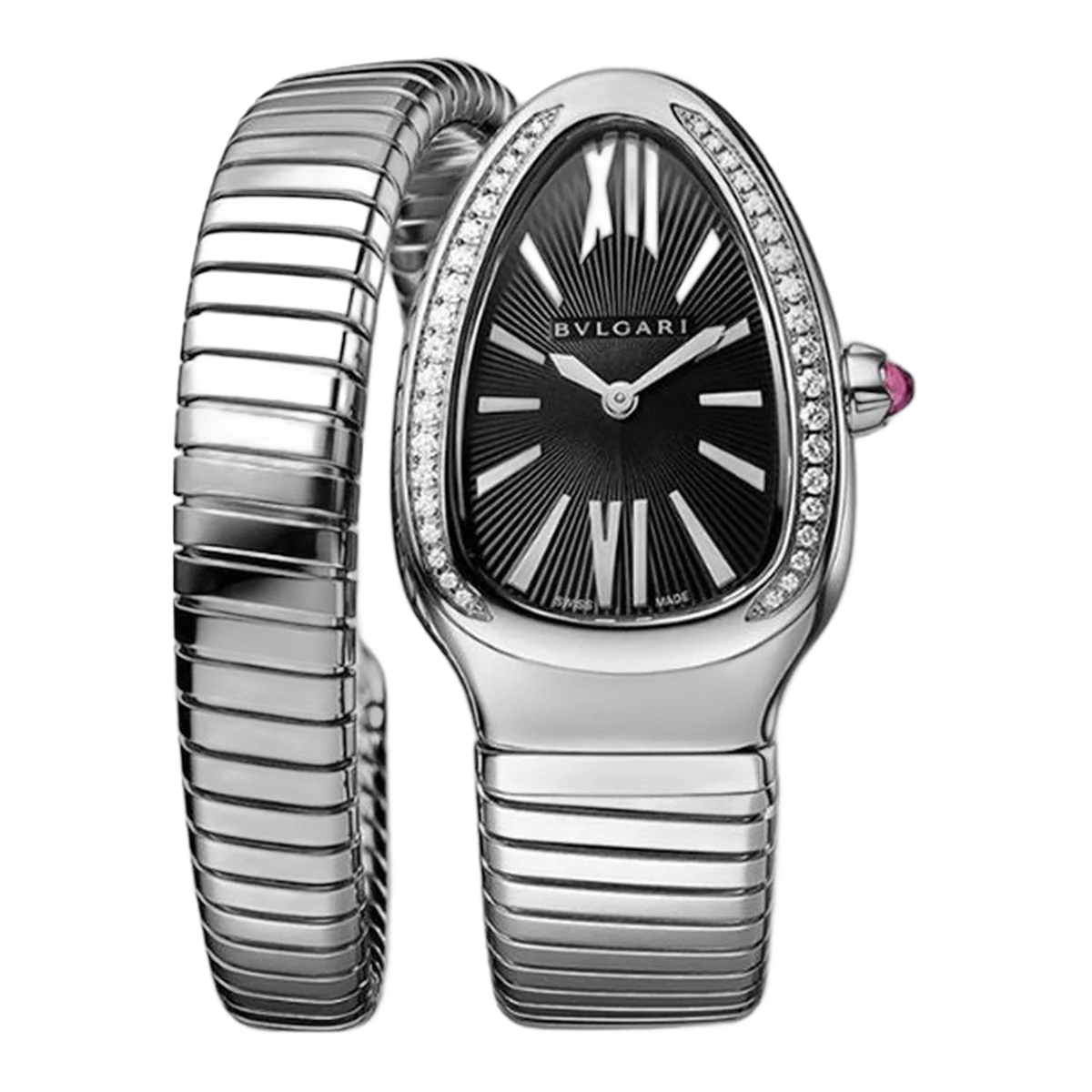 Bvlgari Serpenti Tubogas 103524 35Mm Stainless Steel Black Dial Diamond-Set Bezel Ladies Watch