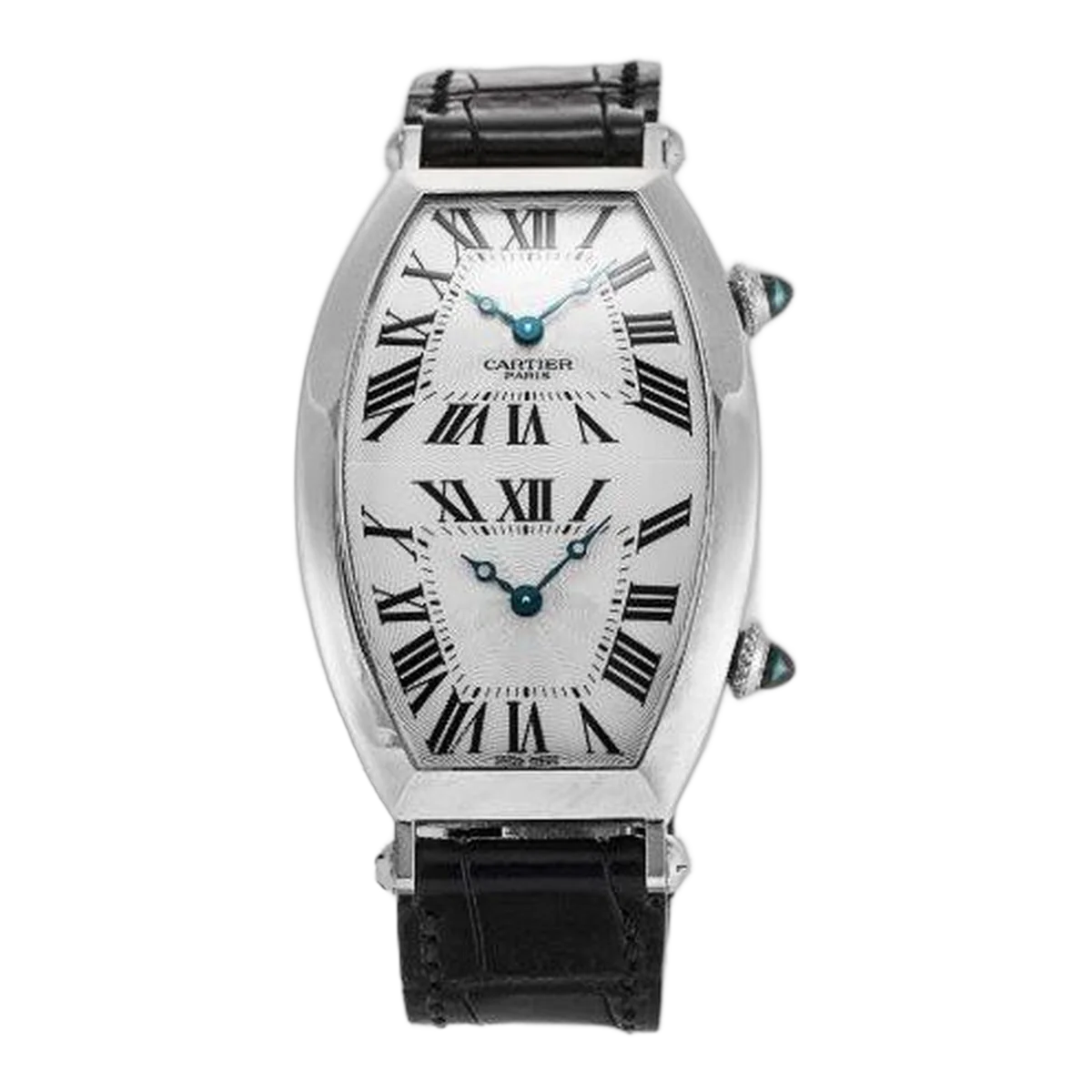 Cartier Tonneau Xl Two Time Zone 18Kt White Gold Men's Watch