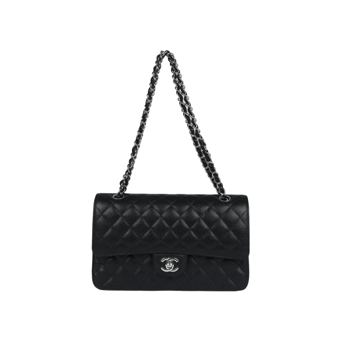 Chanel Classic Black Caviar Quilted Medium Double Flap Silver HW Handbag – additional product photo 2