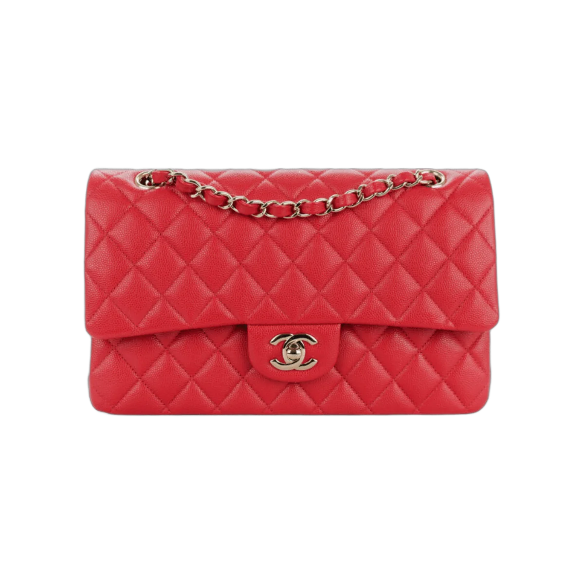 Chanel Classic Red Caviar Quilted Medium Double Flap Gold HW Handbag