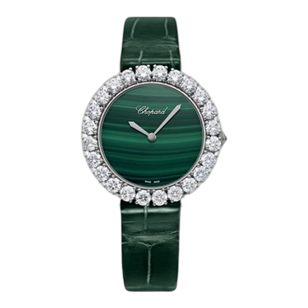 Chopard L'Heure Du Diamant 35.75Mm White Gold Diamond Malachite Dial Ladies Watch Ref. 13A419-1001