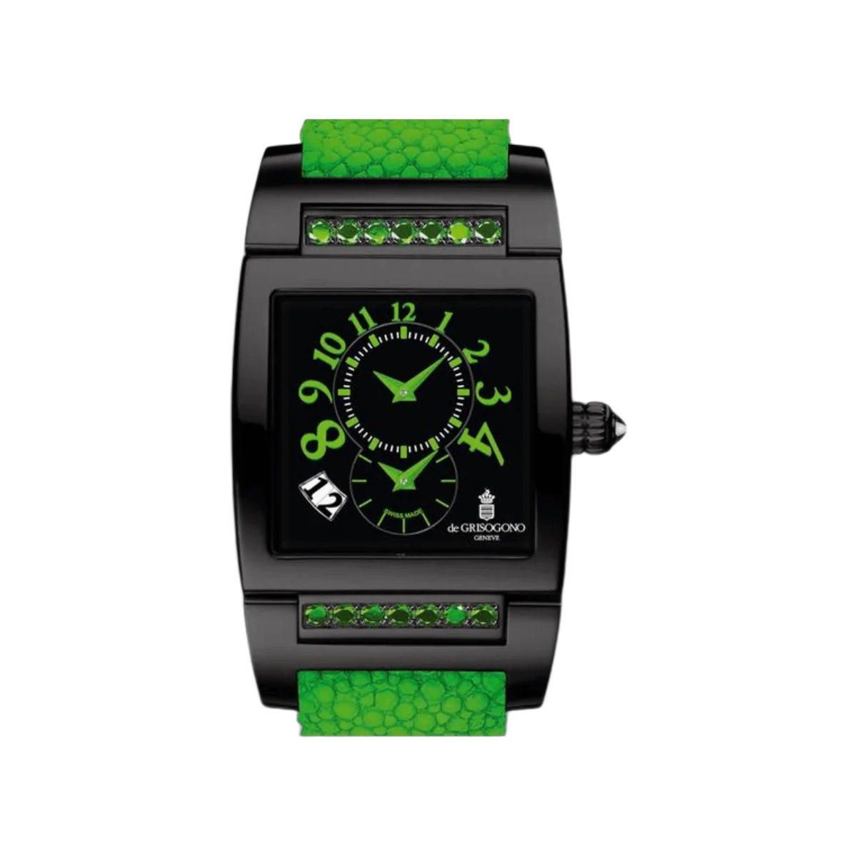 De Grisogono Instrument UNO DFN 28/A Dual Time Automatic Diamonds On Green Galuchat Strap Black Dial – additional product photo 3
