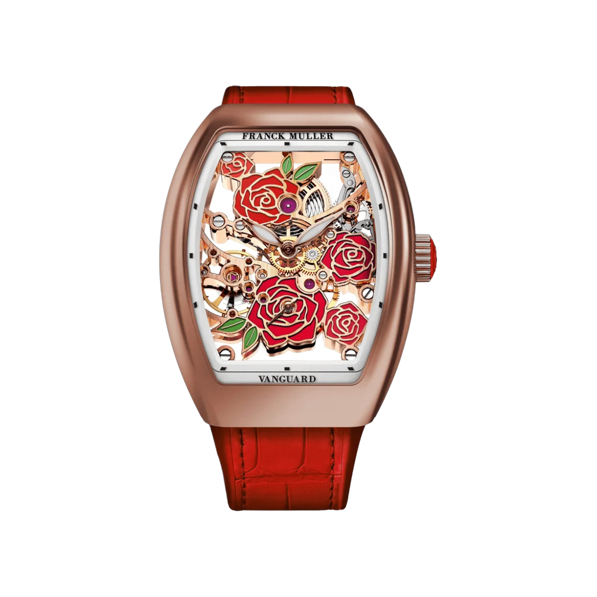 Franck Muller Vanguard Rose RG Red V 32 S6 SQT Rose 5N RG 32mm Skeleton Dial Womens Watch