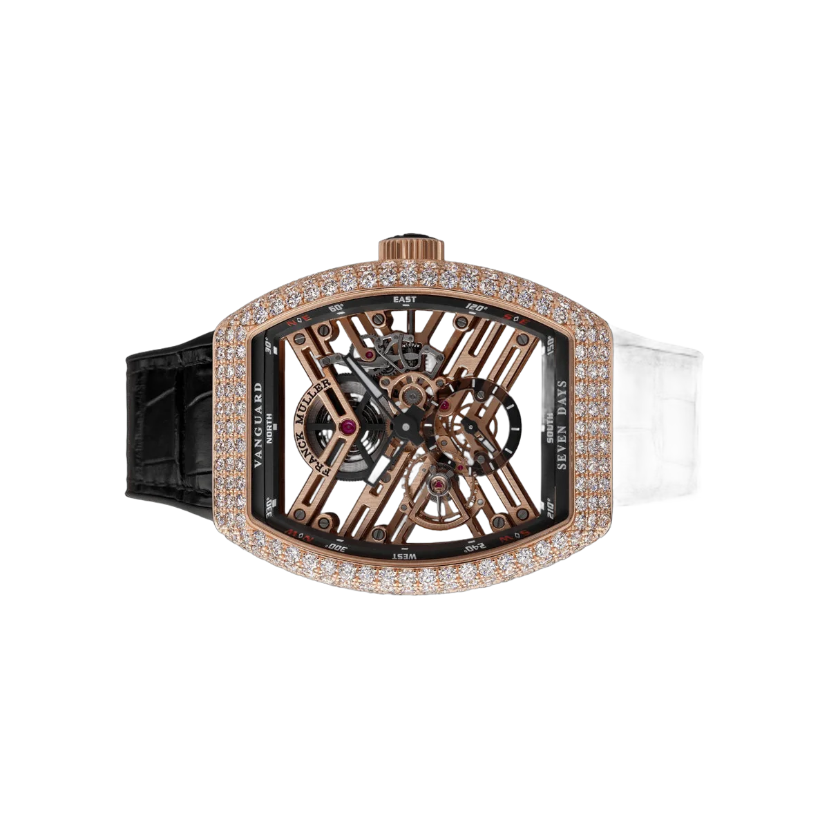 Franck Muller Vanguard Skeleton Seven Days V 41 S6 SQT D 5N NR 5N Power Reserve Rose Gold Diamond-set Bezel 41mm Skeleton Dial Unisex Watch – additional product photo 2
