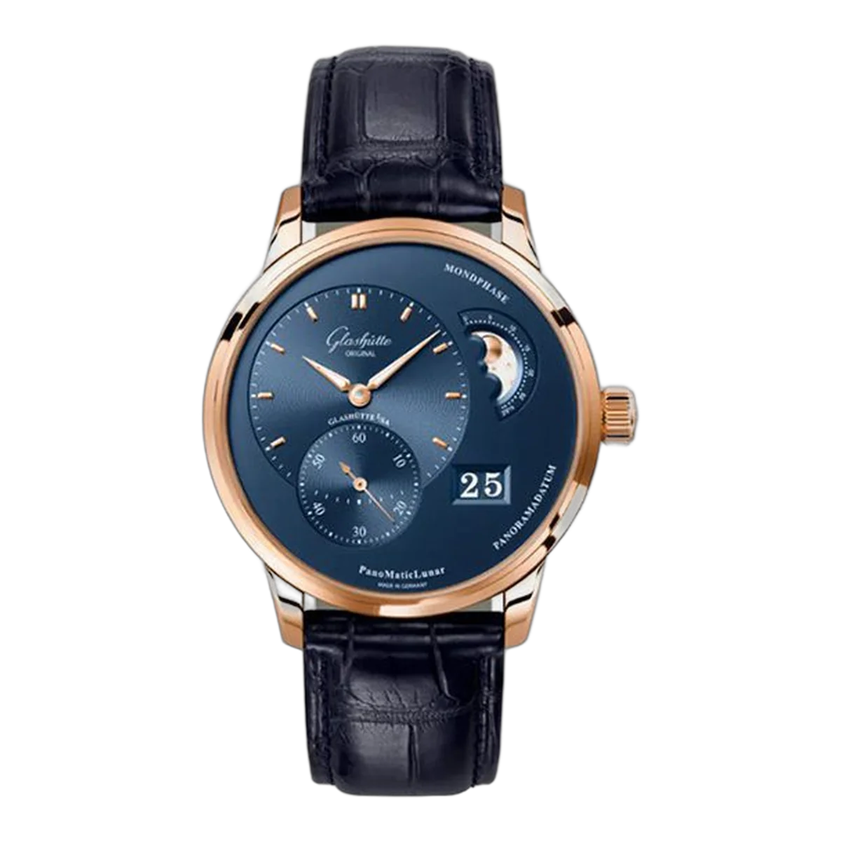 Glashütte Original Pano Maticlunar 1-90-02-11-35-61 Automatic 40Mm 18K Rose Gold Blue Dial Men's Watch