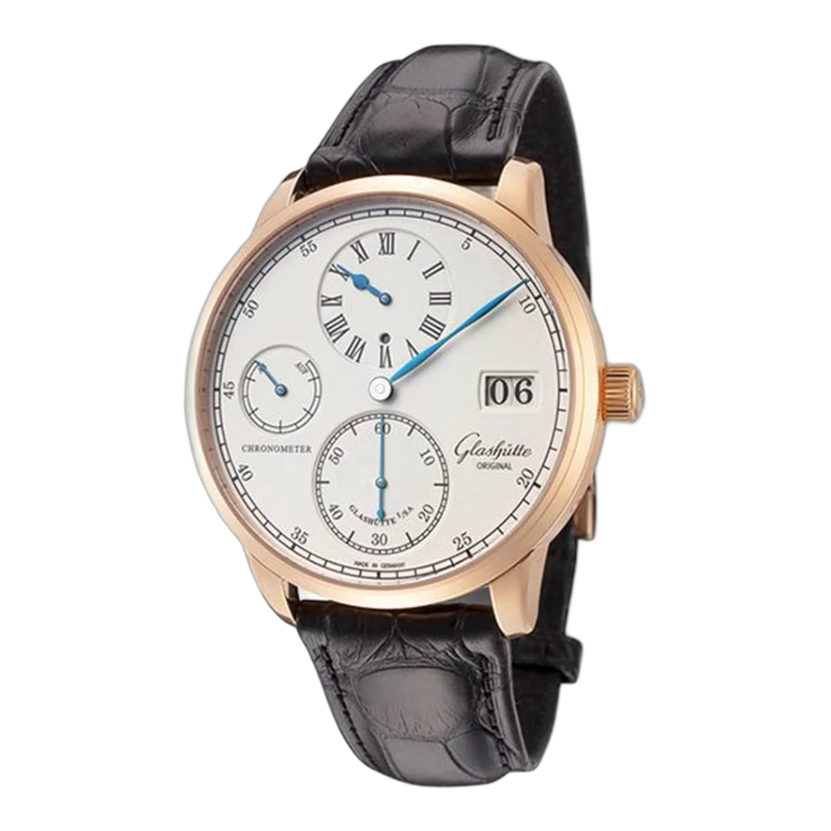 Glashutte Original Senator 1-58-04-04-05-04 Chronometer Regulator 42Mm 18K Rose Gold Black Leather Strap Men's Watch