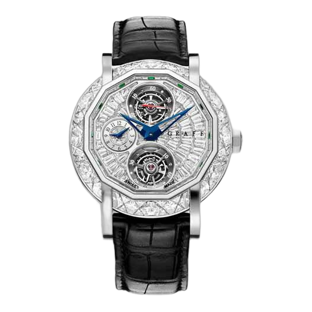 Graff Double Tourbillon Gmt 47Mm Fully Set Diamond 18K White Gold Men's Watch