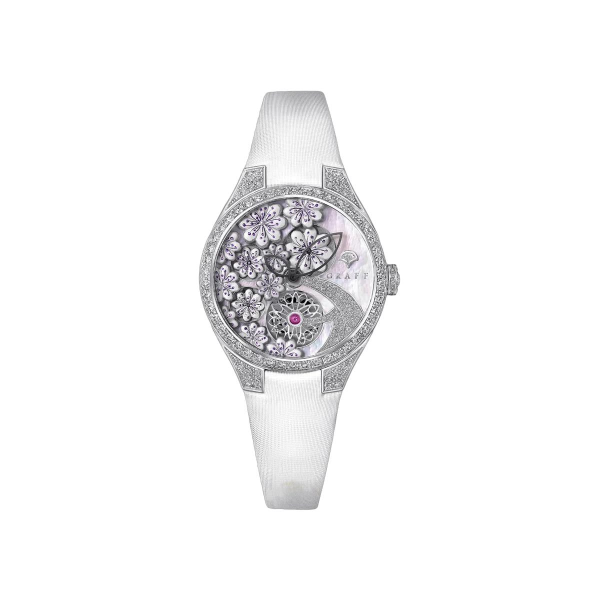 Graff MasterGraff MGFA37WGSLDMPW Technical Floral White Gold Diamond Bezel 37mm MOP Dial Ladies Watch