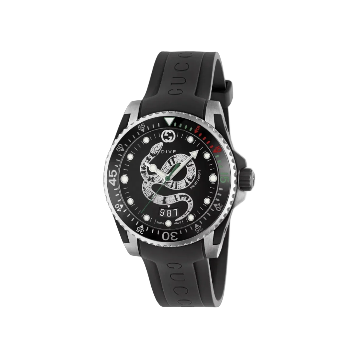 Gucci Dive Quartz Snake YA136323 40mm Black Dial Men's Watch