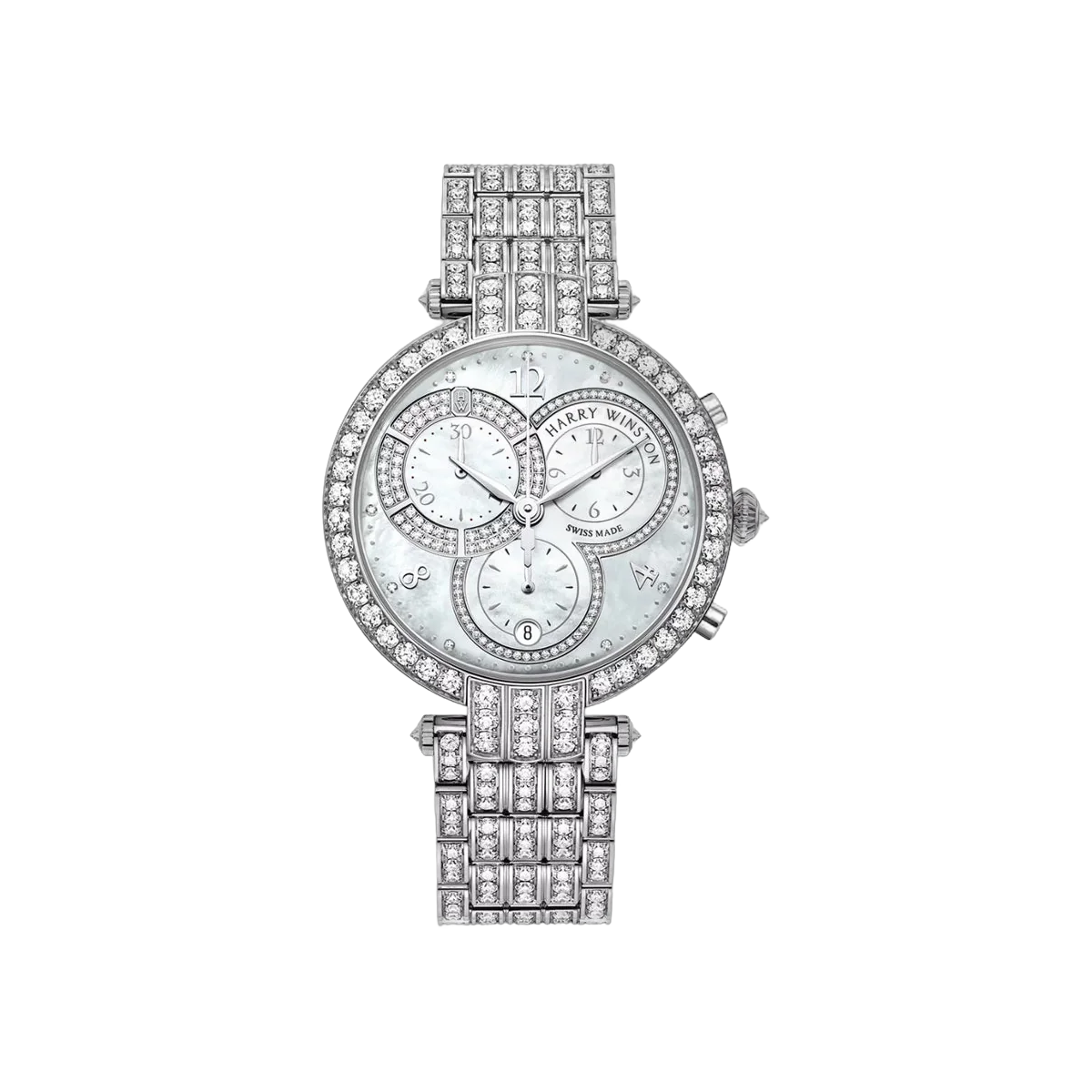 Harry Winston Premier PRNQCH40WW003 White Gold 40mm MOP Dial and Diamond Case Ladies Watch