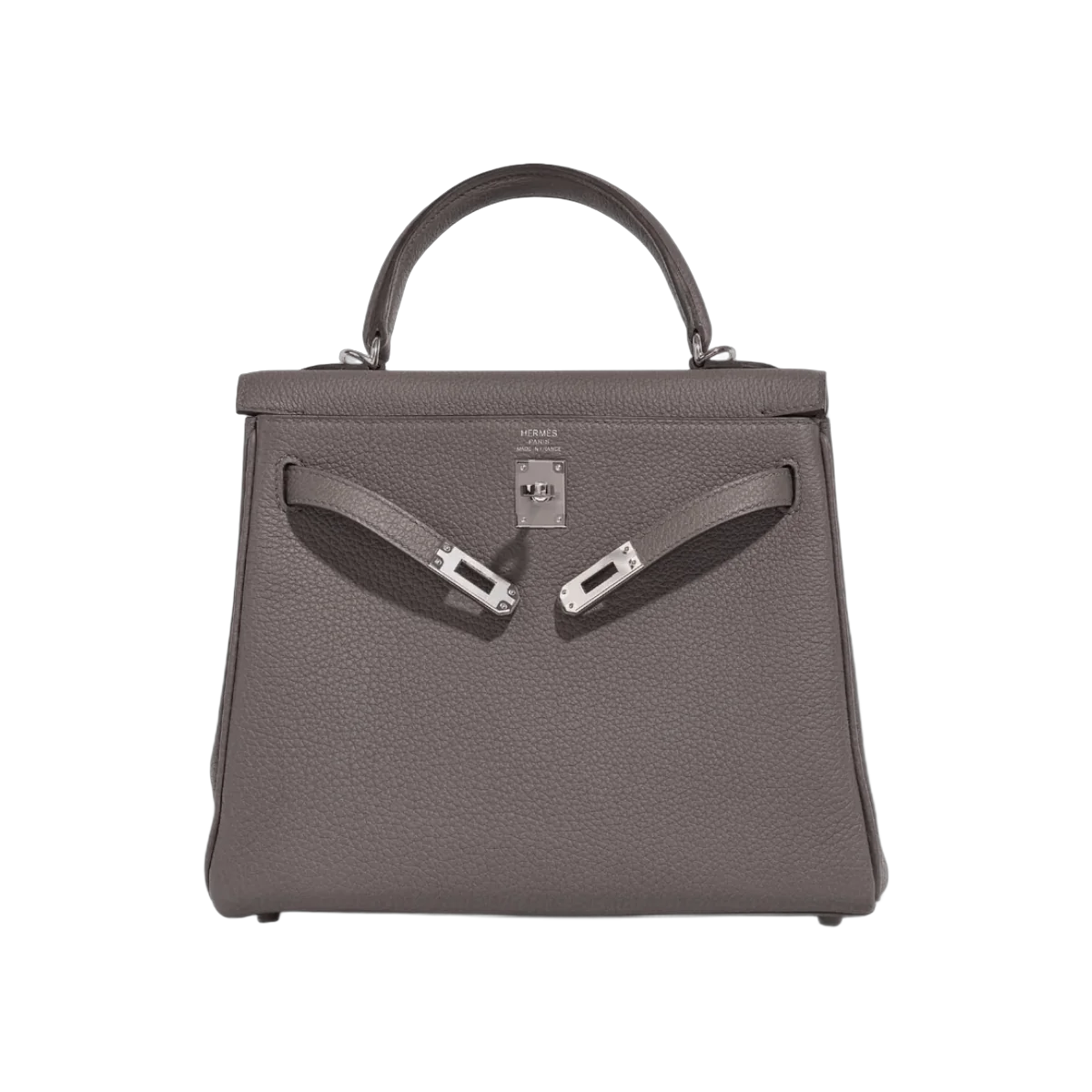 Hermes Kelly 25 Retourne Etain Togo Leather Palladium HW Hardware