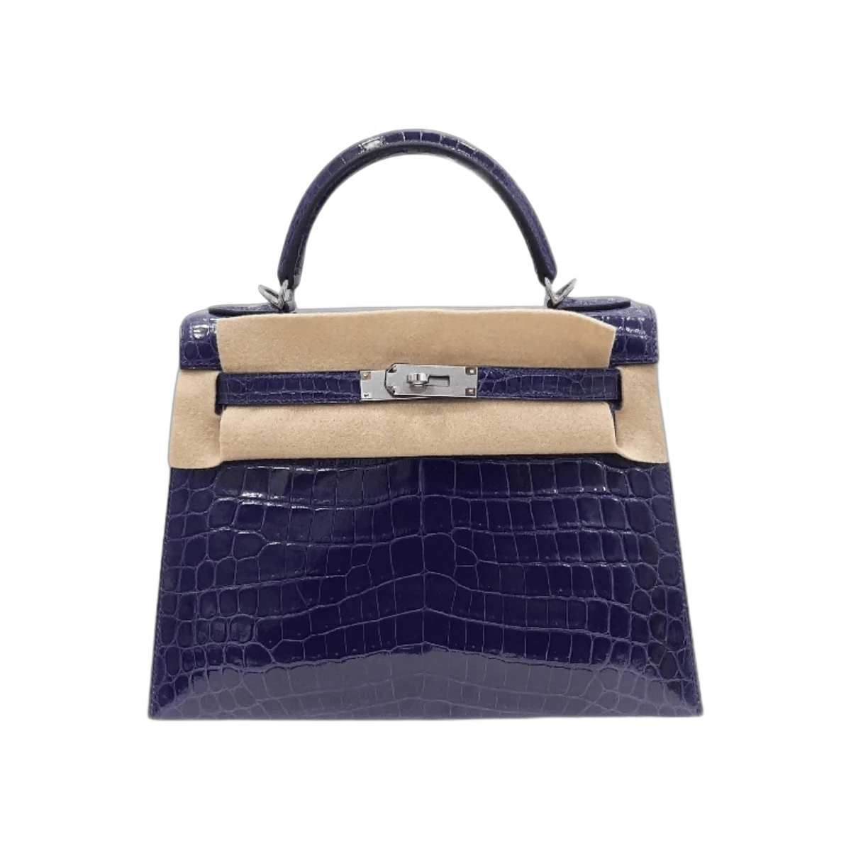 Hermes Kelly 28 Blue Encre Shiny Croco Palladium HW Handbag
