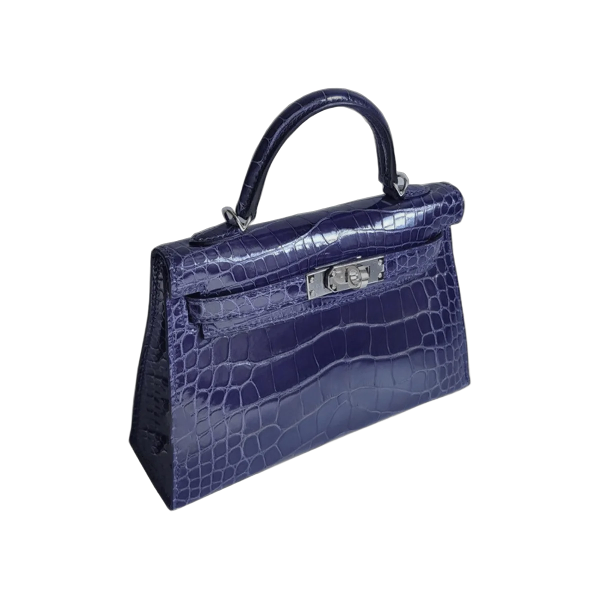 Hermes Kelly 28 Blue Encre Shiny Croco Palladium HW Handbag – additional product photo 3