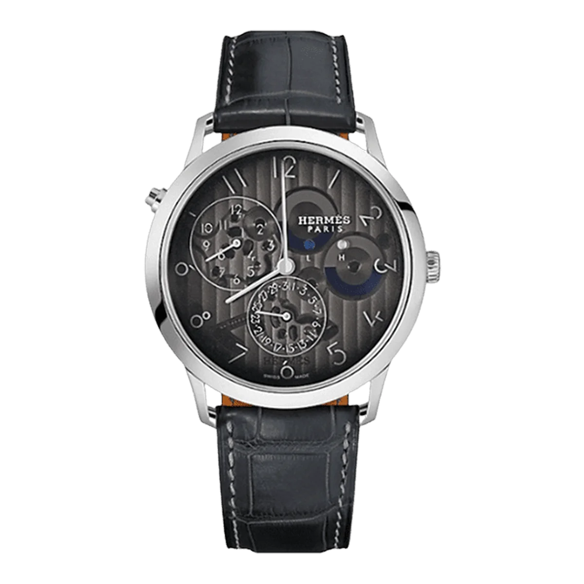 Hermes Slim D' Hermes Ca7.865 Gmt Black Smoked Dial 39.5Mm Platinum Watch
