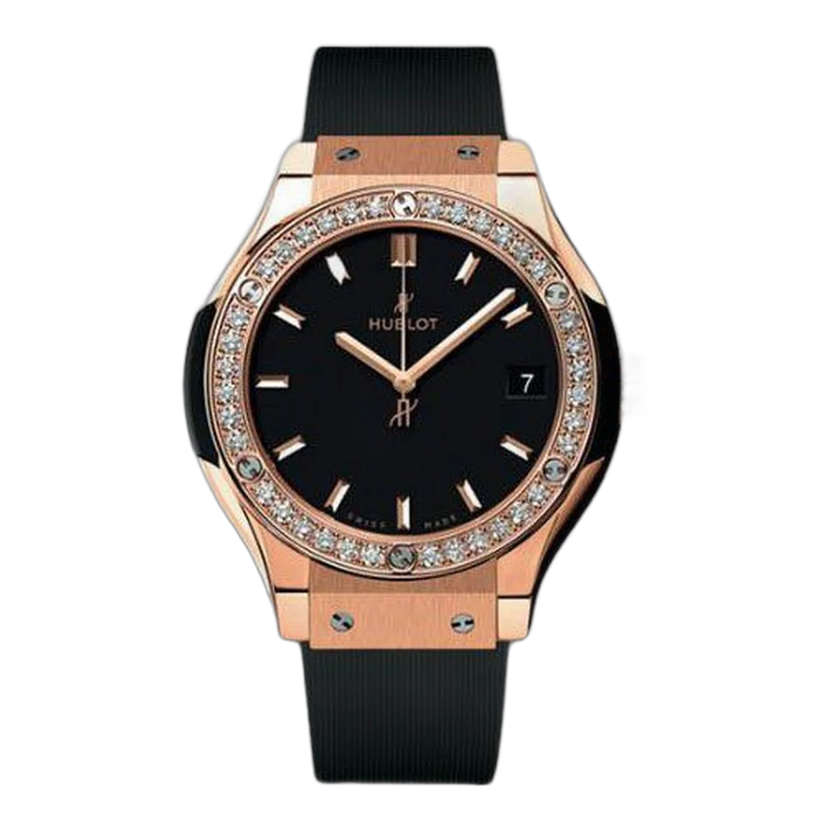 Hublot Classic Fusion King Gold Diamonds Matte Black 33Mm Ladies Watch