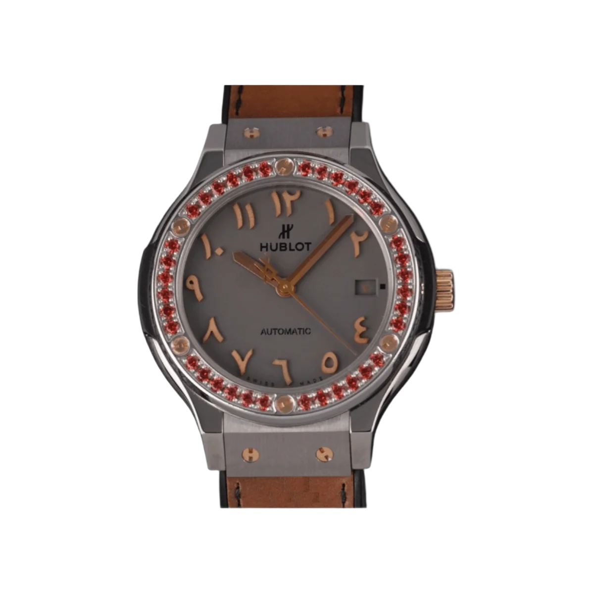 Hublot Hublot Classic Fusion 565.NX.5710.VR.1208.SDQ15 Classic Fusion Dubai Vision III Rose Gold Ruby Bezel 38mm Ladies Watch