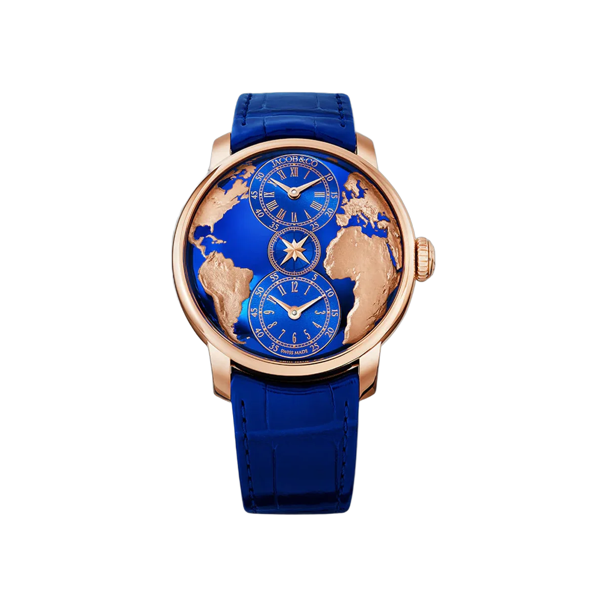 Jacob & Co. The World Is Yours DT100.40.AA.AE.A Dual Time Zone Rose Gold 43mm Stamped Continents Dial Men's Watch