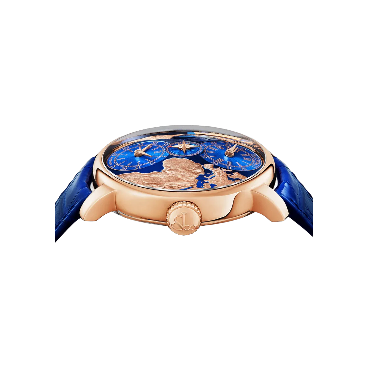 Jacob & Co. The World Is Yours DT100.40.AA.AE.A Dual Time Zone Rose Gold 43mm Stamped Continents Dial Men's Watch – additional product photo 3