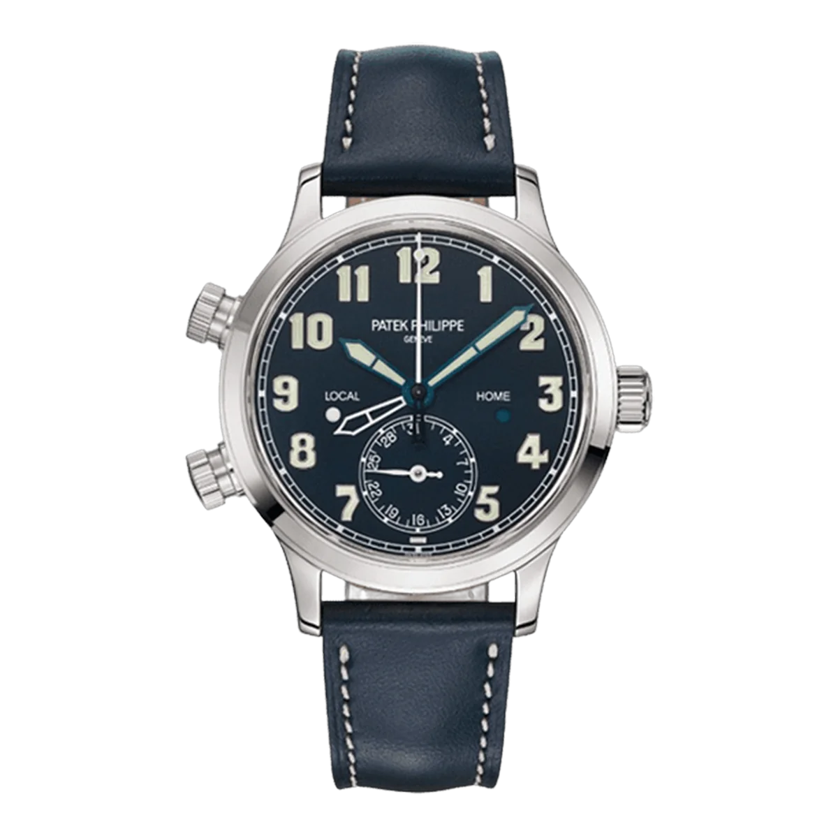 Patek Philippe Complications Calatrava 7234G-001 Blue Varnished Pilot Travel Time 18K White Gold