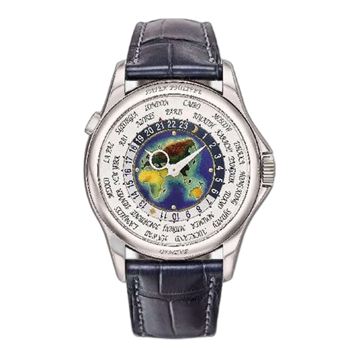 Patek Philippe Grand Complications 5131G-001 World Time 39.5mm White Gold Black Leather Straps Men's Watch