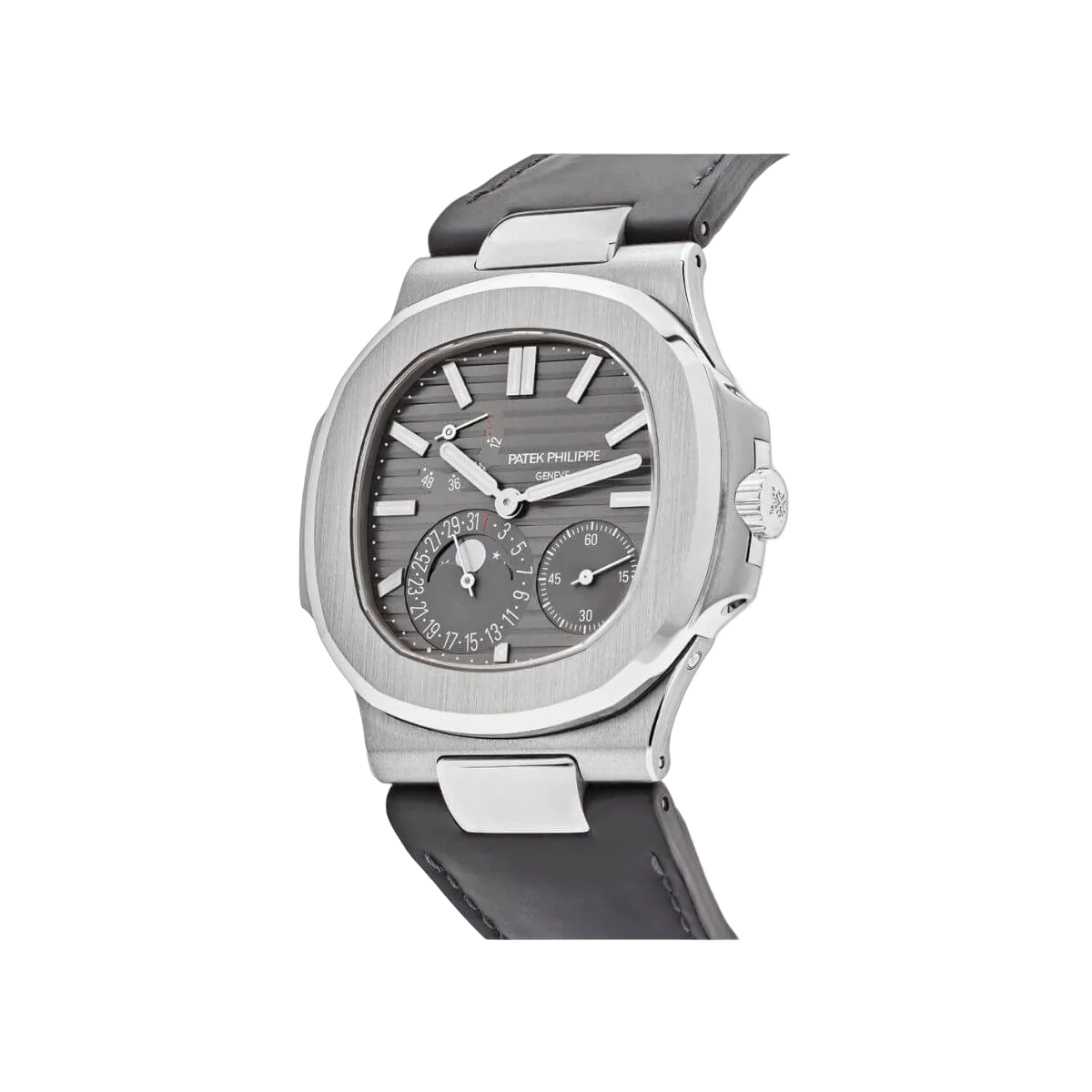 Patek Philippe Nautilus 5712G-001 Slate Gray Indices Moon Phase 18K White Gold Black Matted Leather Straps – additional product photo 2