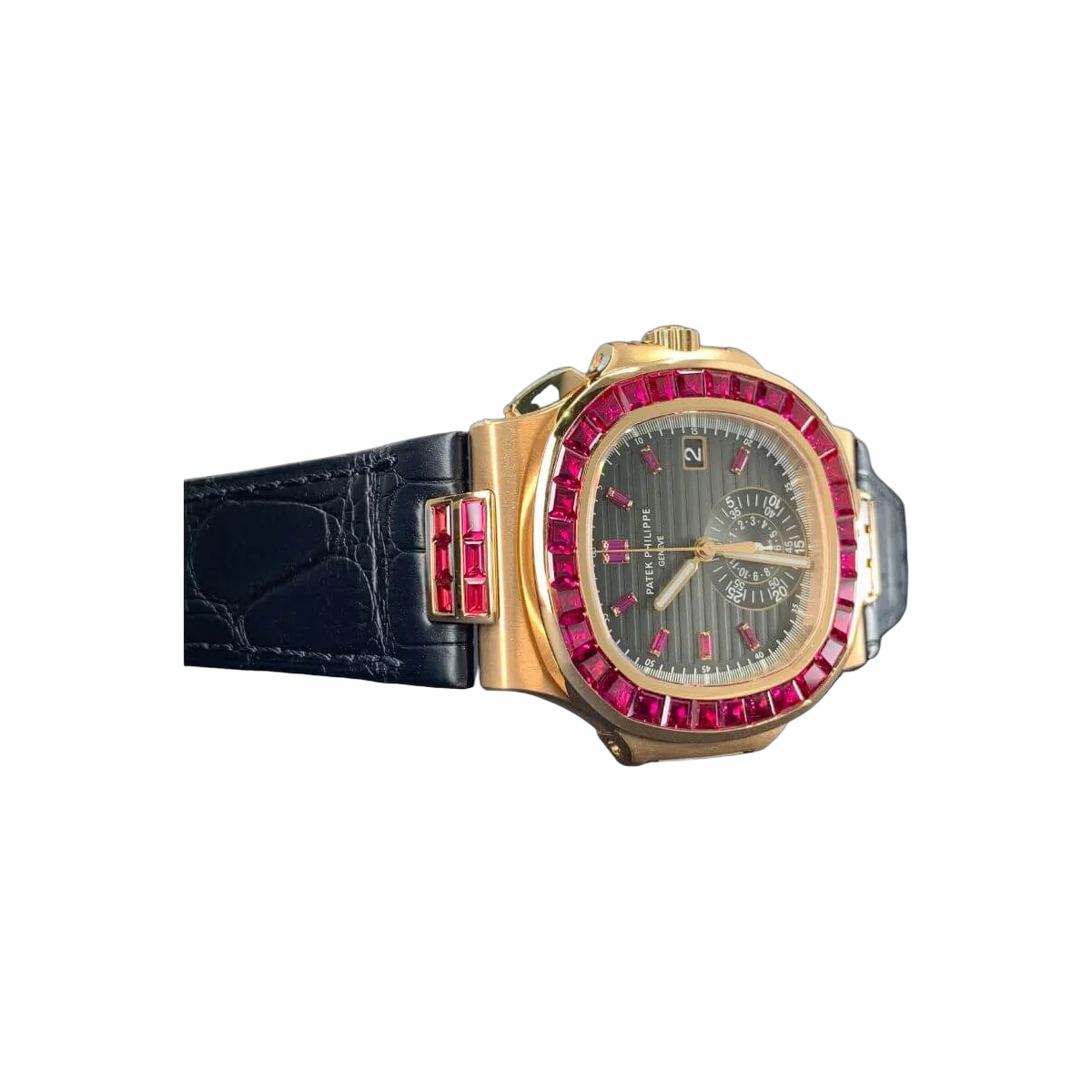 Patek Philippe Nautilus 5980/12R-010 Black Dial Ruby Bezel Chronograph 40Mm 18K Rose Gold Black Leather Straps Men's Watch – additional product photo 4