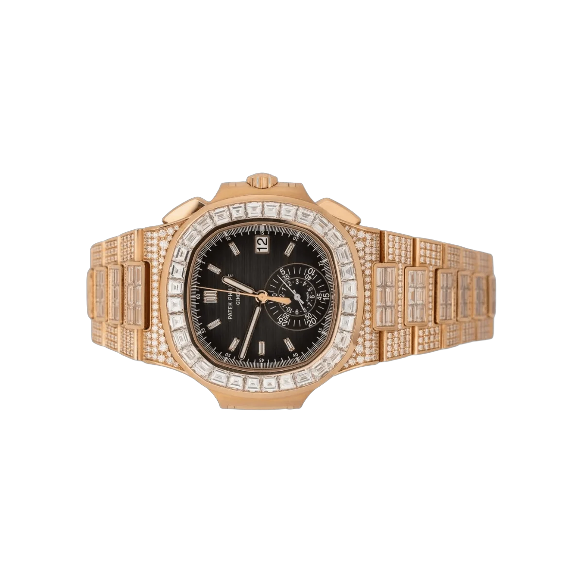 Patek Philippe Nautilus 5980/1400R-011 18K Rose Gold Full Diamond Chronograph Date Baguette 40mm Black Dial Mens Watch – additional product photo 7