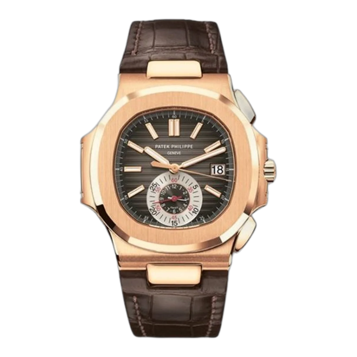 Patek Philippe Nautilus 5980R-001 Black Brown Dial 40.5mm 18K Rose Gold Brown Leather Straps Men's Watch